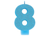 Blue Glitter Candle - Number 8