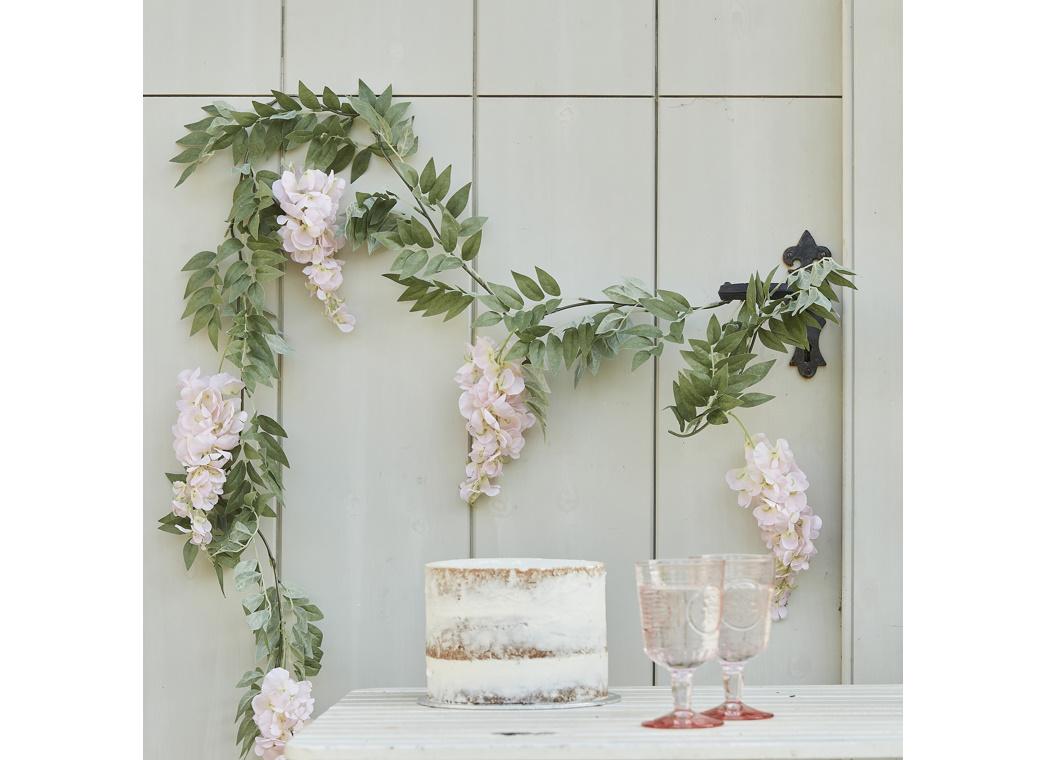 Blush Pink & Green Wisteria Foliage Garland