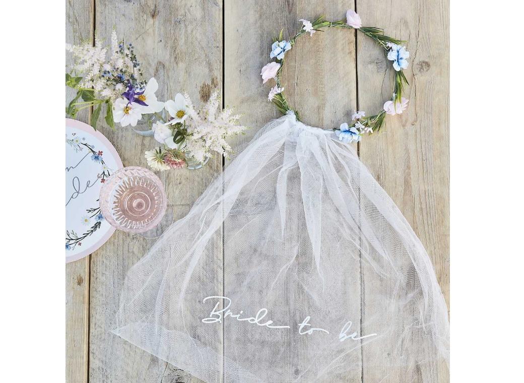 Boho Floral Bride to Be Crown & Veil