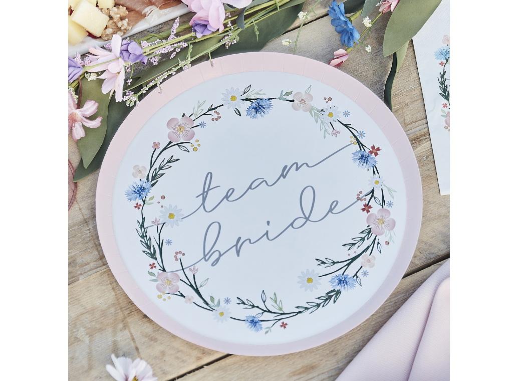 Boho Floral Team Bride Plates 8pk