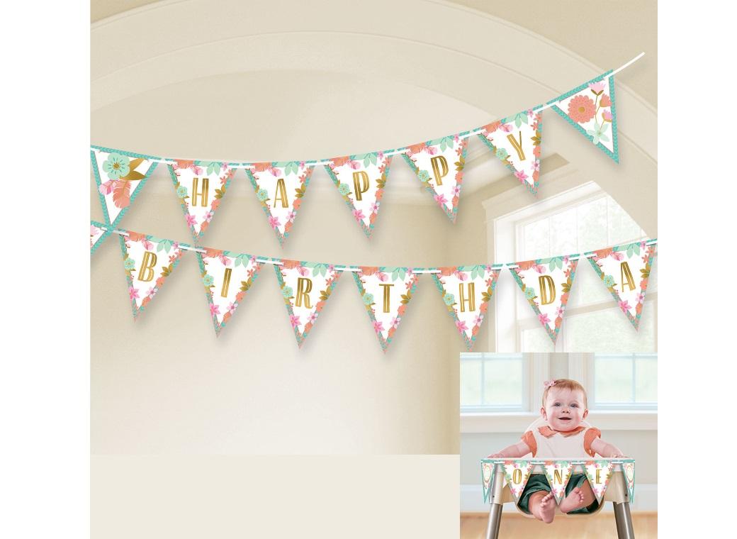 Boho Girl Happy Birthday Pennant Banner