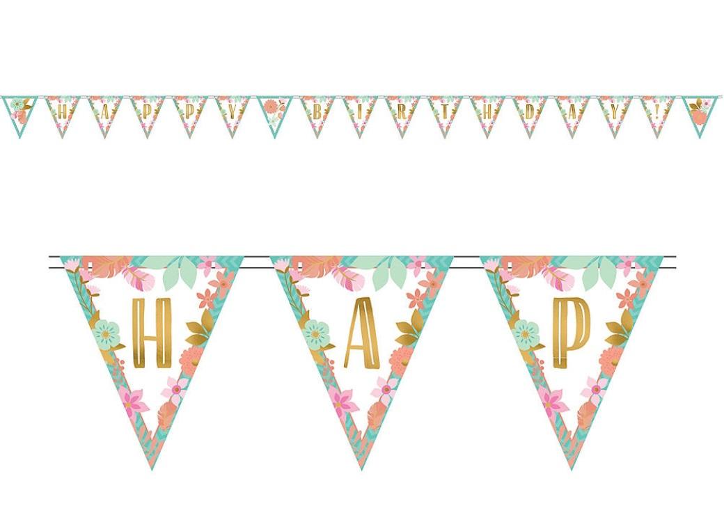 Boho Girl Happy Birthday Pennant Banner