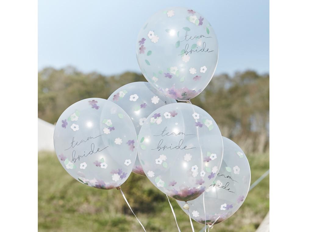 Boho Floral Team Bride Confetti Balloons 5pk