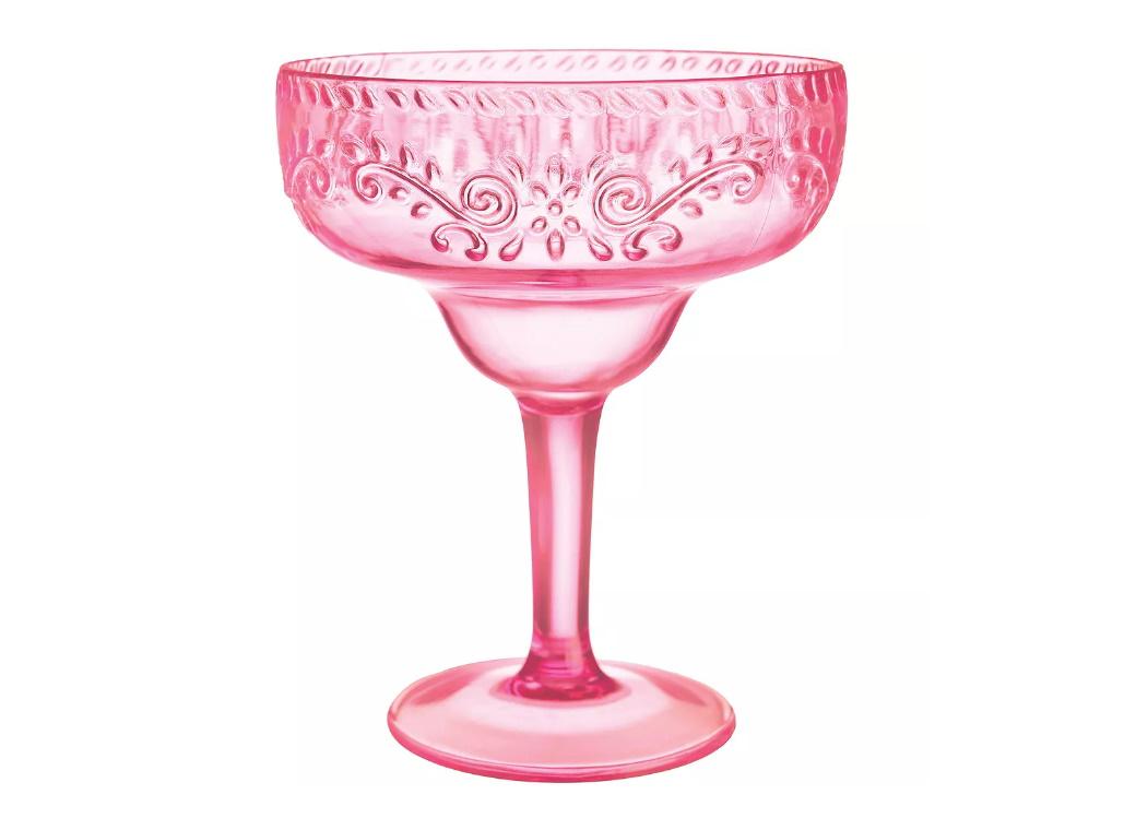 Boho Vibes Pink Floral Margarita Glass