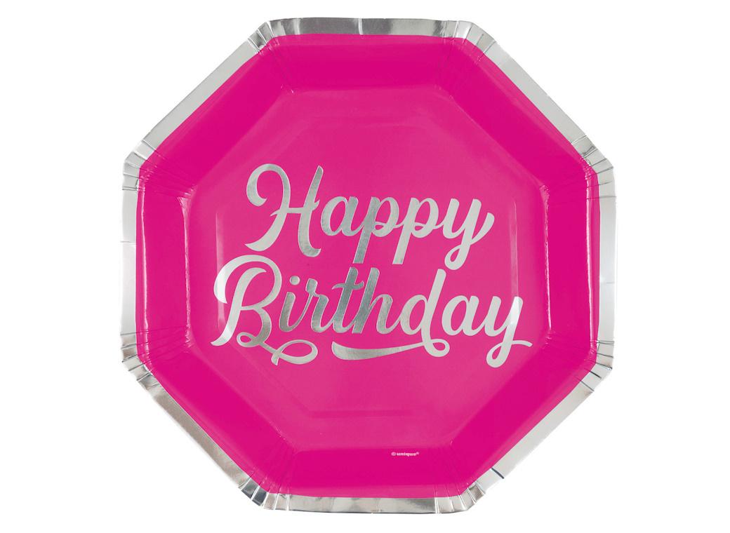 Bold Birthday Pink Happy Birthday Plates 8pk