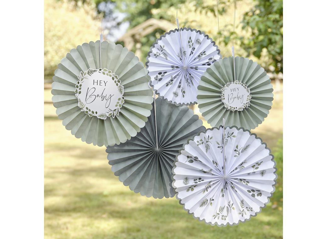 Botanical Baby Paper Fan Decorations 5pk