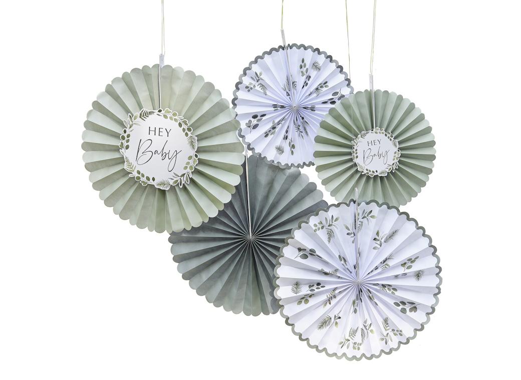 Botanical Baby Paper Fan Decorations 5pk