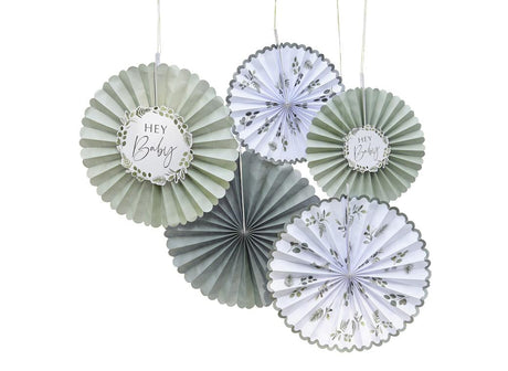 Botanical Baby Paper Fan Decorations 5pk