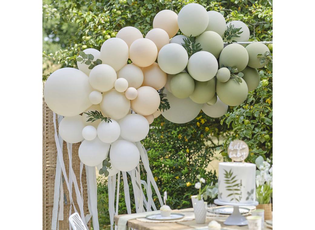 Botanical Balloon Arch with Foliage & Streamers