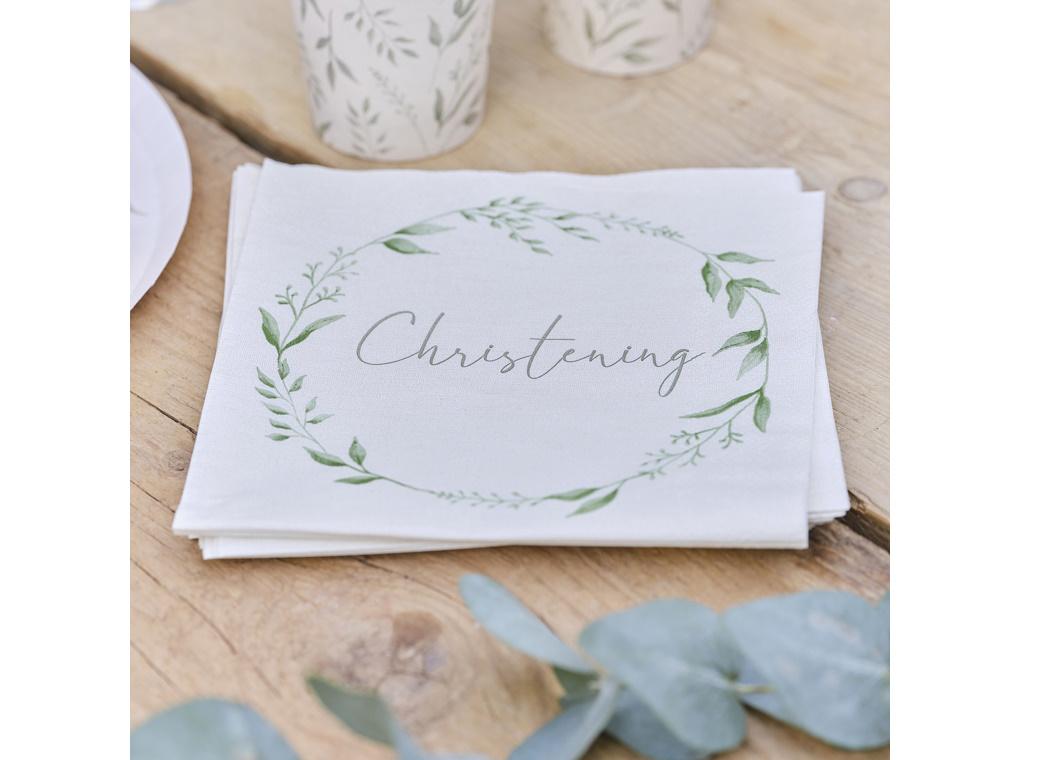 Botanical Christening Napkins 16pk