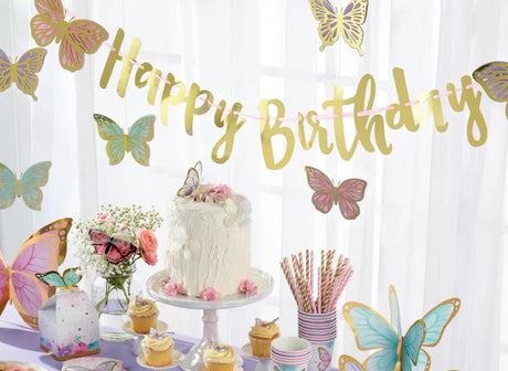 Butterfly Shimmer Happy Birthday Banner