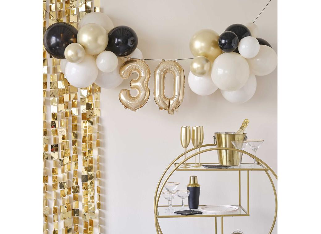 Champagne Noir 30th Birthday Balloon Bunting