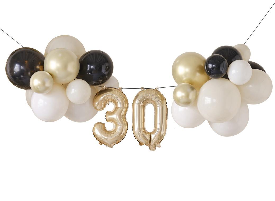 Champagne Noir 30th Birthday Balloon Bunting