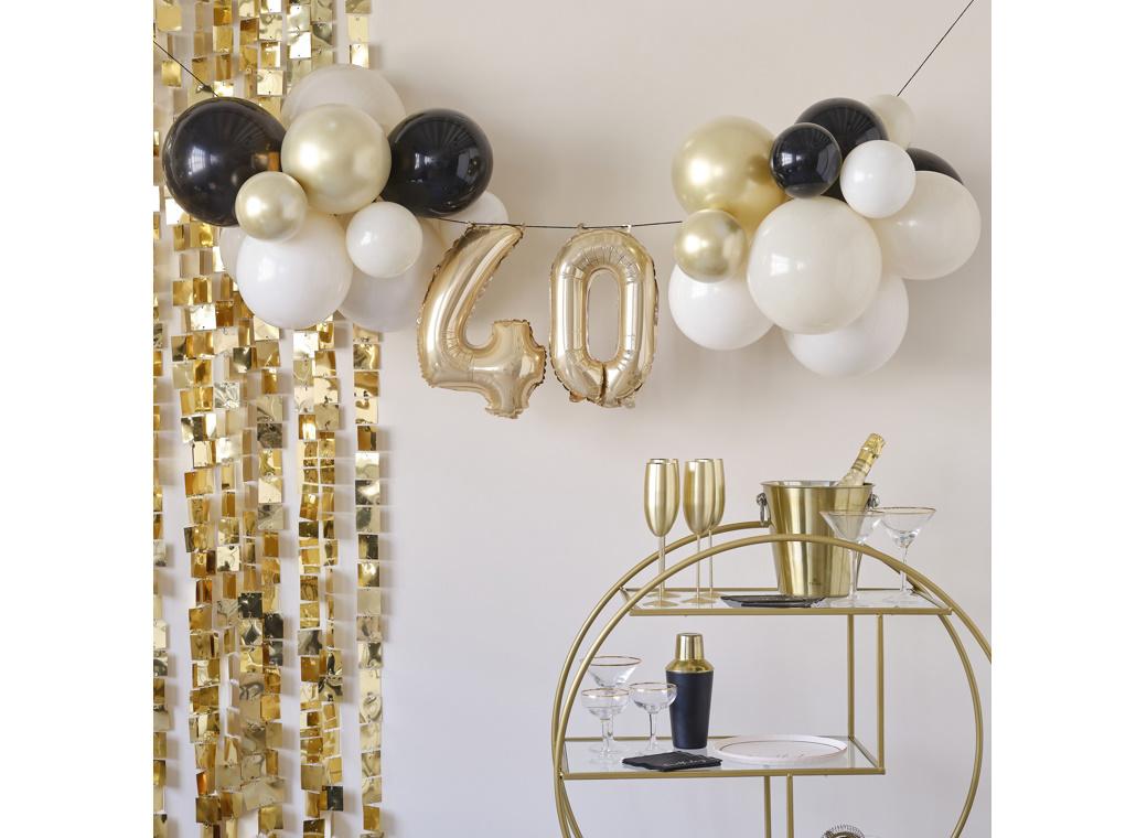 Champagne Noir 40th Birthday Balloon Bunting