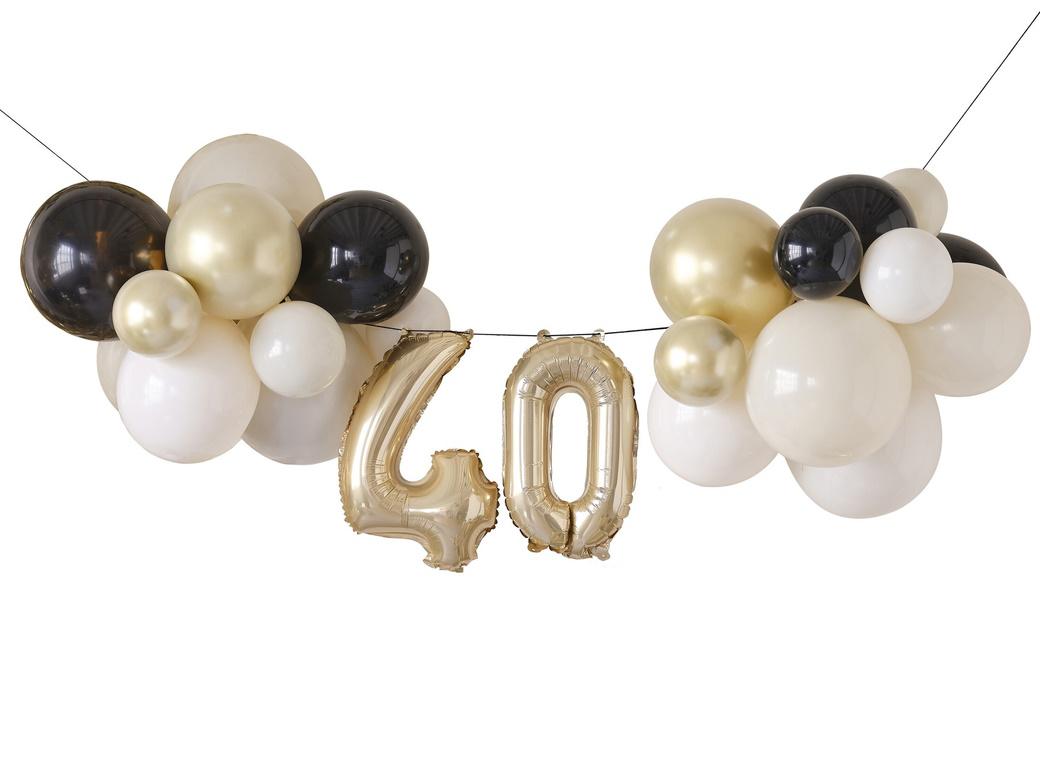 Champagne Noir 40th Birthday Balloon Bunting