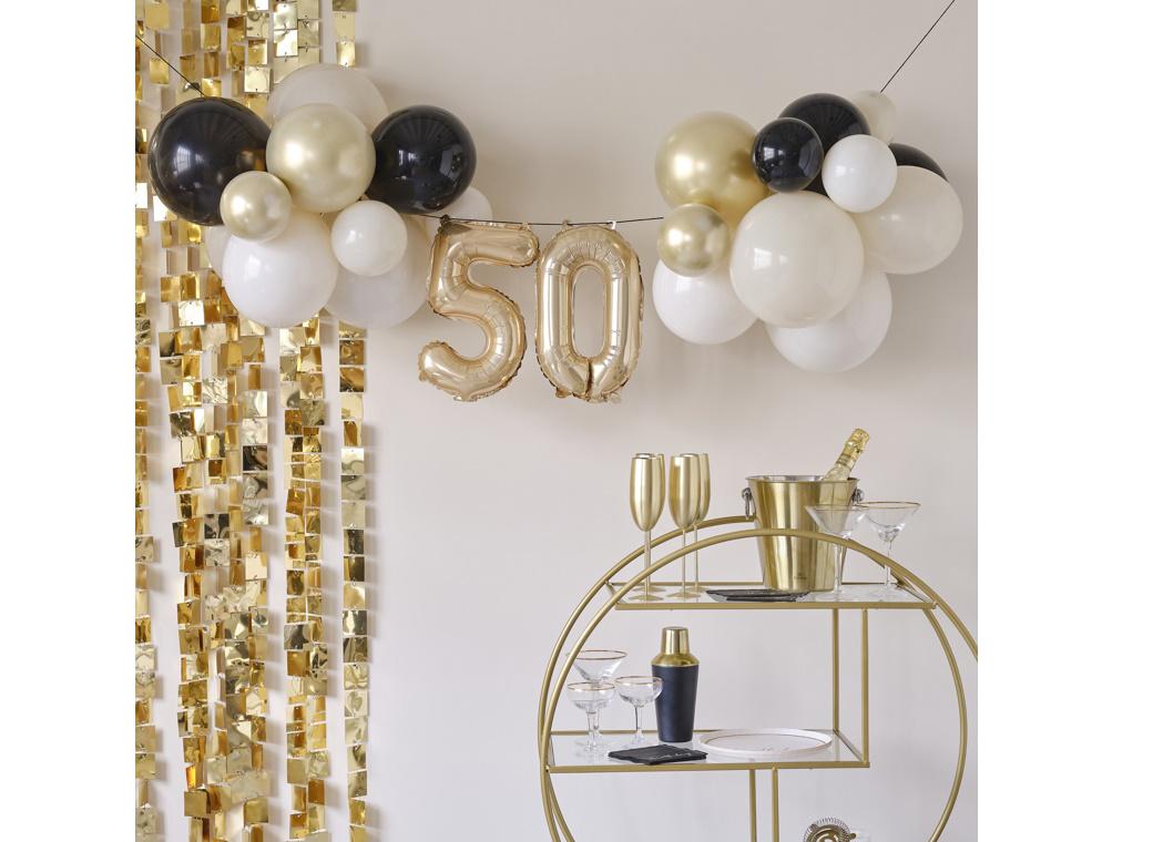 Champagne Noir 50th Birthday Balloon Bunting