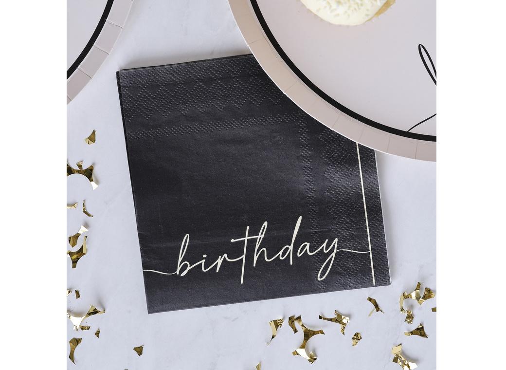 Champagne Noir Birthday Napkins 16pk