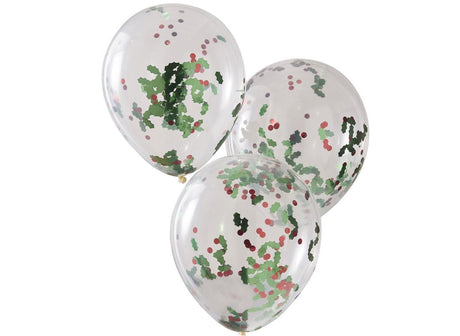 Christmas Holly Confetti Balloons 5pk