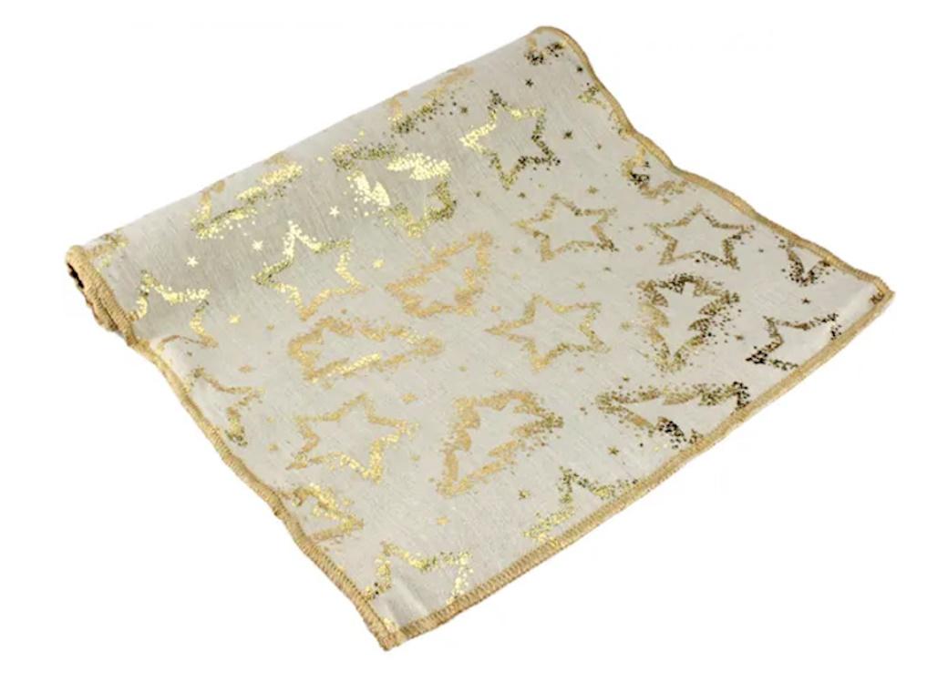 Christmas Table Runner - Linen & Gold Stars