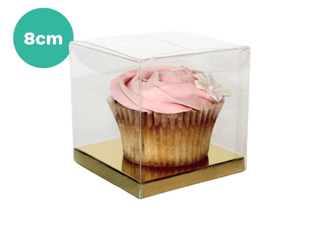 Clear 8cm Cupcake Boxes - Gold 10pk