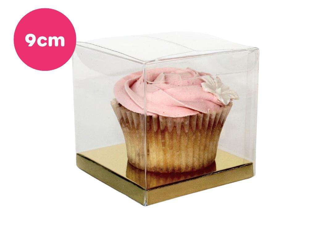 Clear 9cm Cupcake Boxes -  Gold 10pk