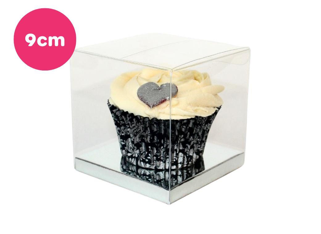 Clear 9cm Cupcake Boxes -  Silver 10pk