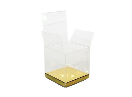 Clear 9cm Cupcake Boxes -  Gold 10pk