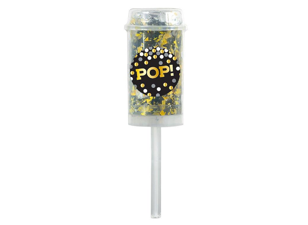 Push Up Confetti Poppers 2pk - Black Gold & Silver