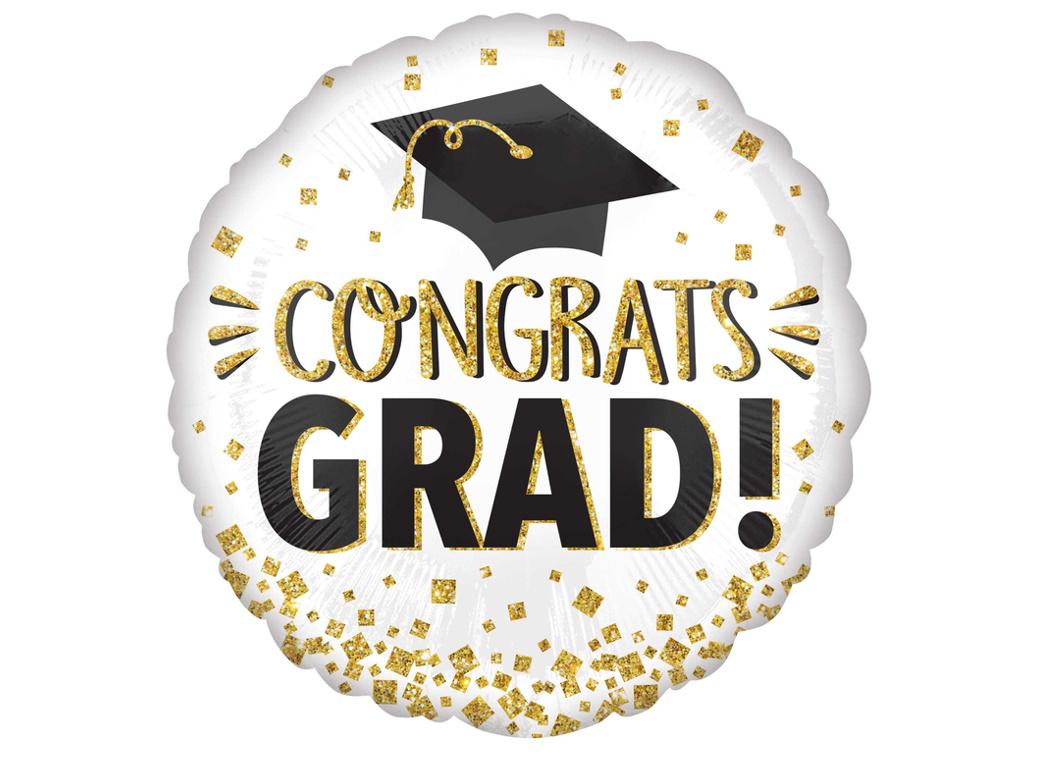 Congrats Grad Gold Glitter Foil Balloon