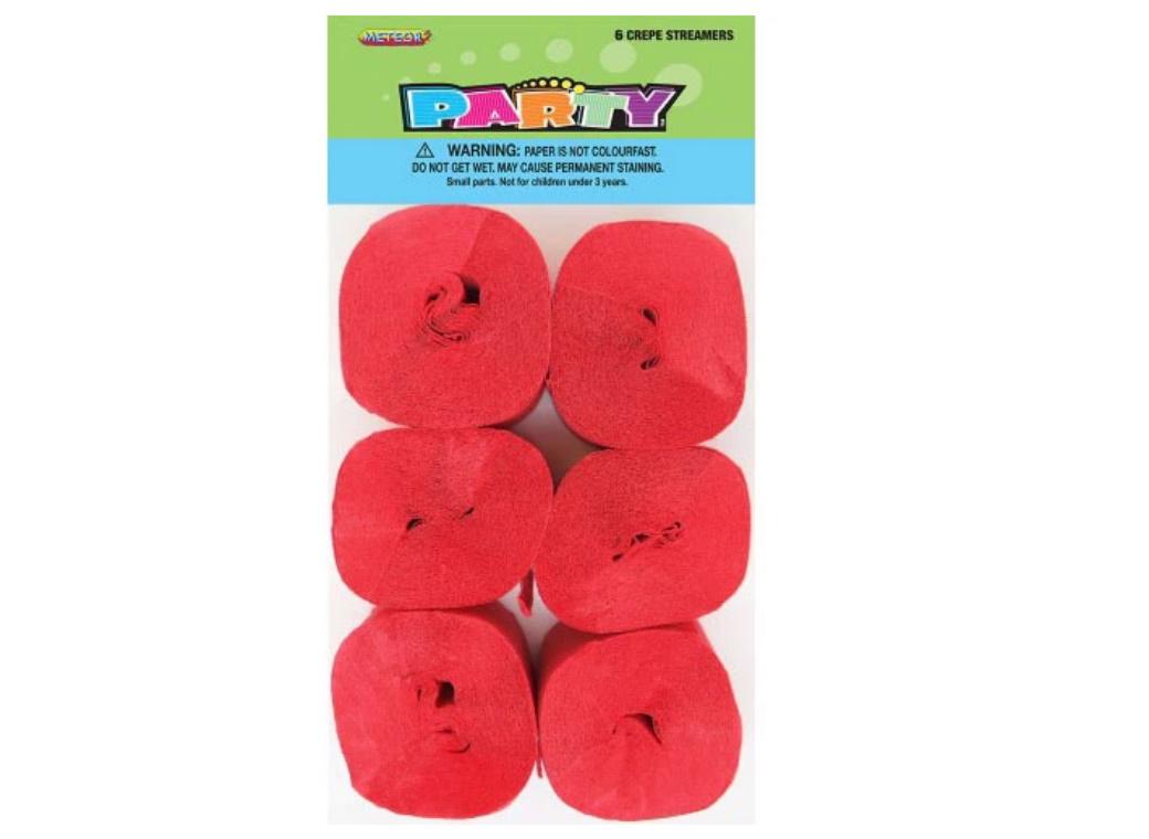 Crepe Paper Streamers 6pk - Red