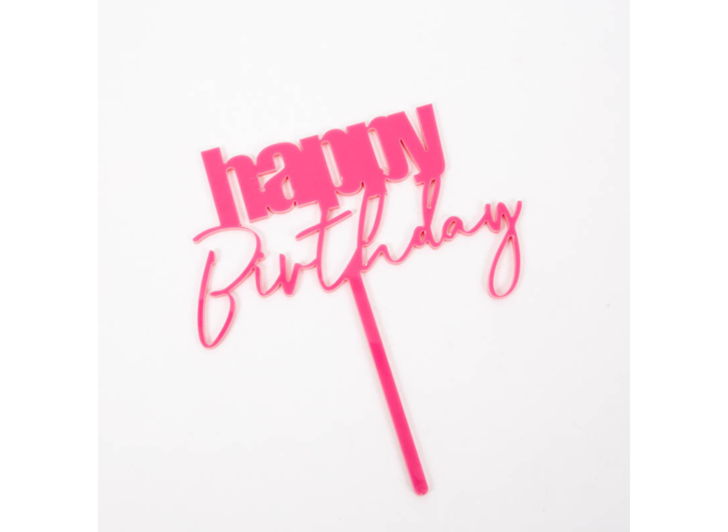 Cursive Happy Birthday Topper - Pink