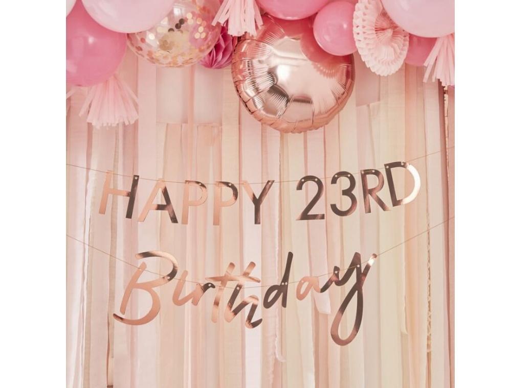 Customisable Rose Gold Happy Birthday Banner