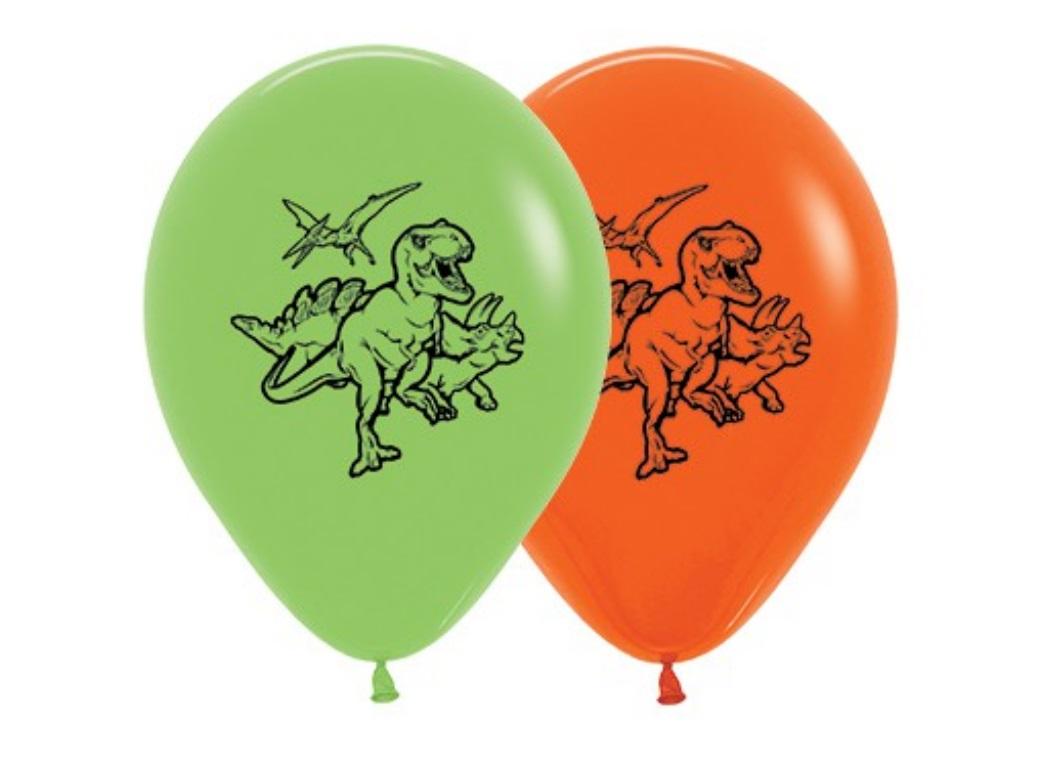 Dinosaur Balloons Orange & Green 5pk