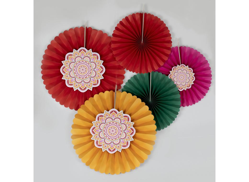 Diwali Paper Fans 5pk