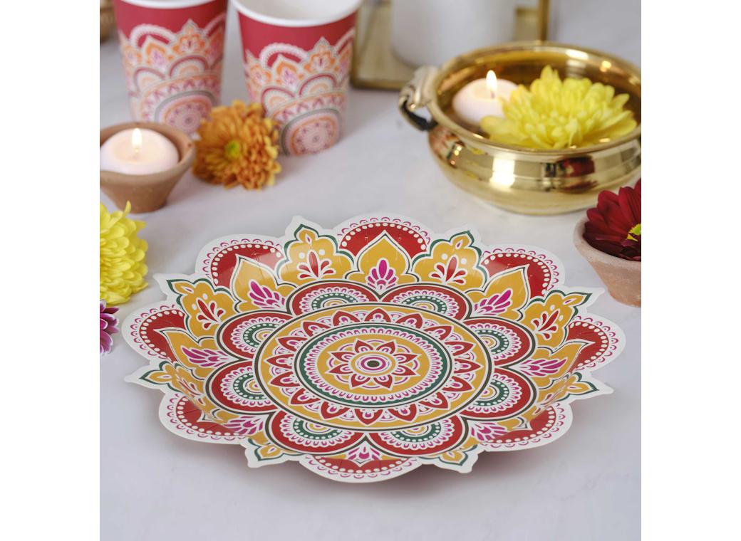 Diwali Rangoli Shaped Plates 8pk