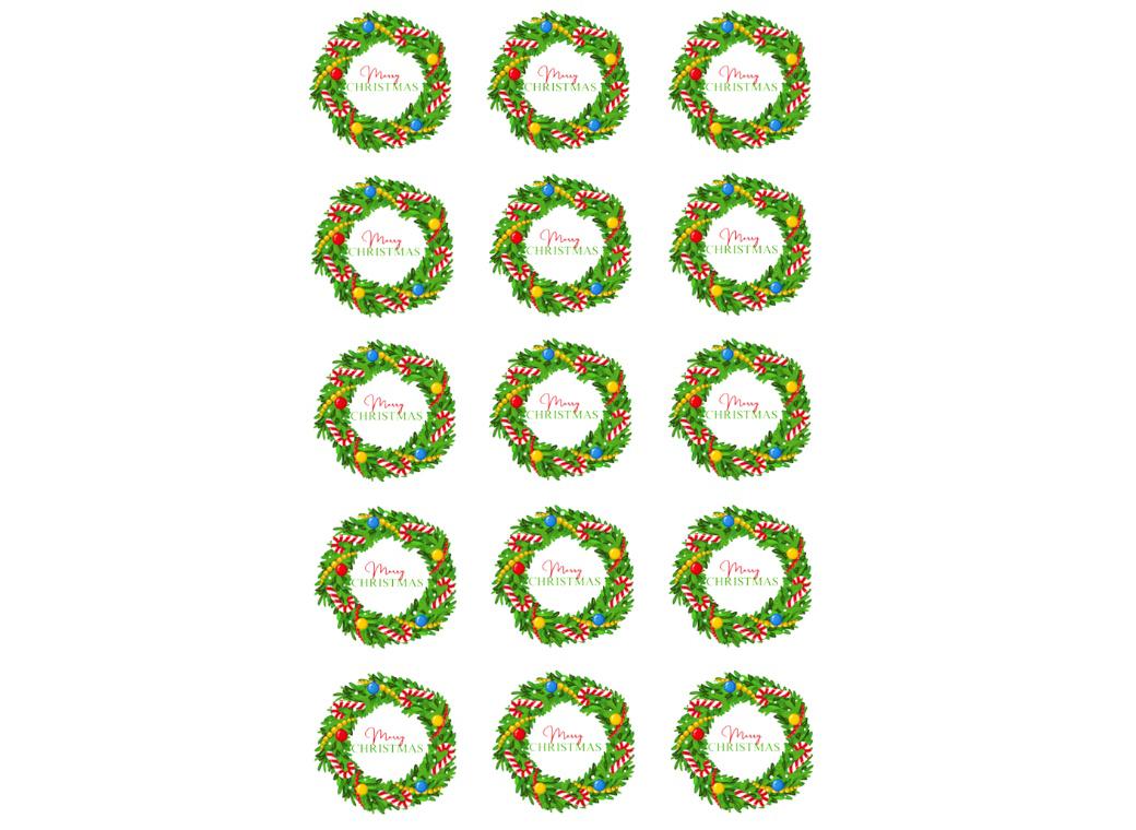 Christmas Edible Cupcake Toppers - Wreath