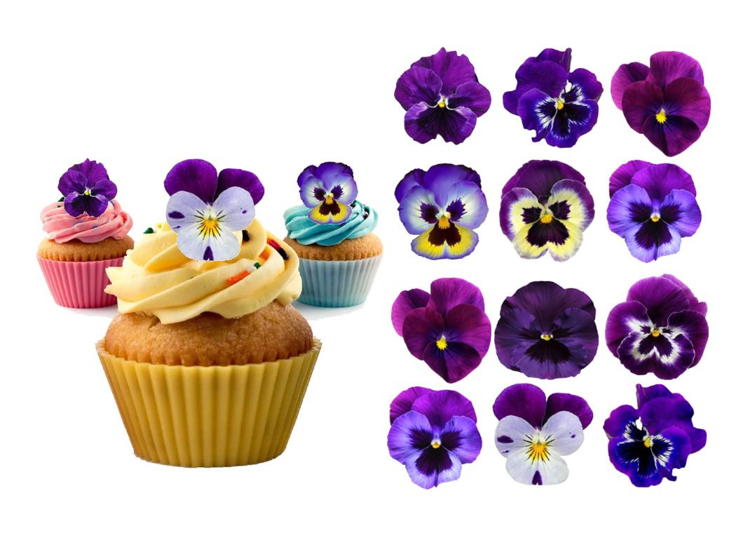 Edible Wafer Toppers - Purple Pansies