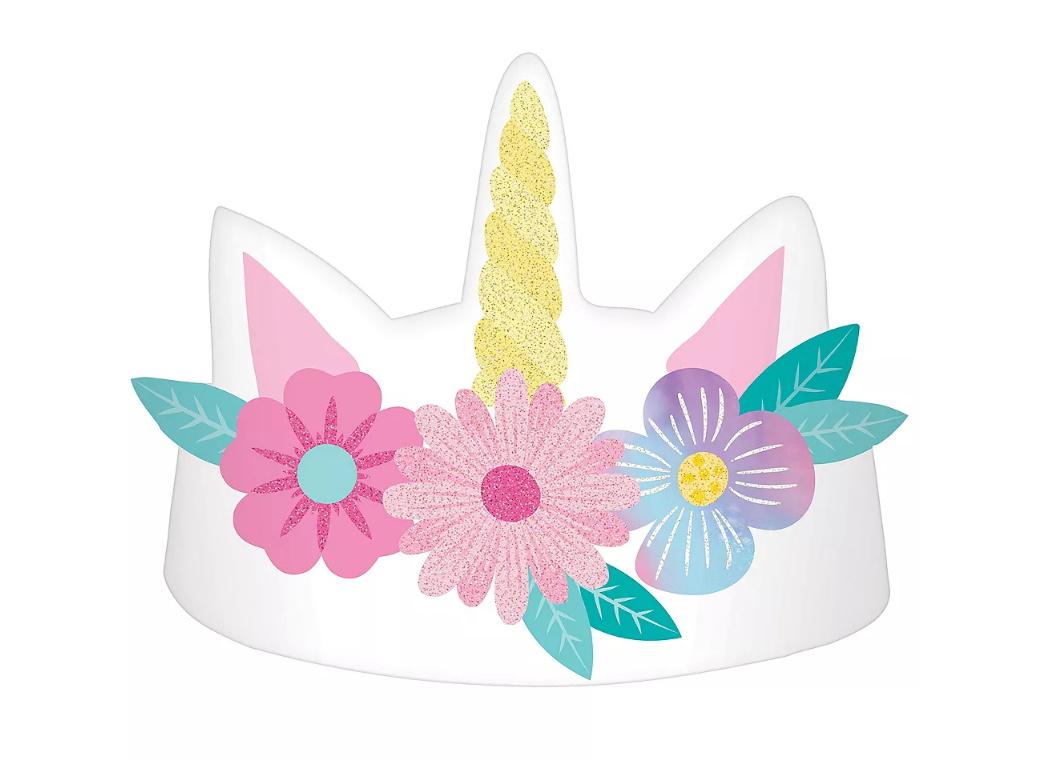 Enchanted Unicorn Glittered Paper Crowns 8pk