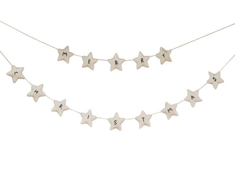 Felt White Star Merry Christmas Bunting