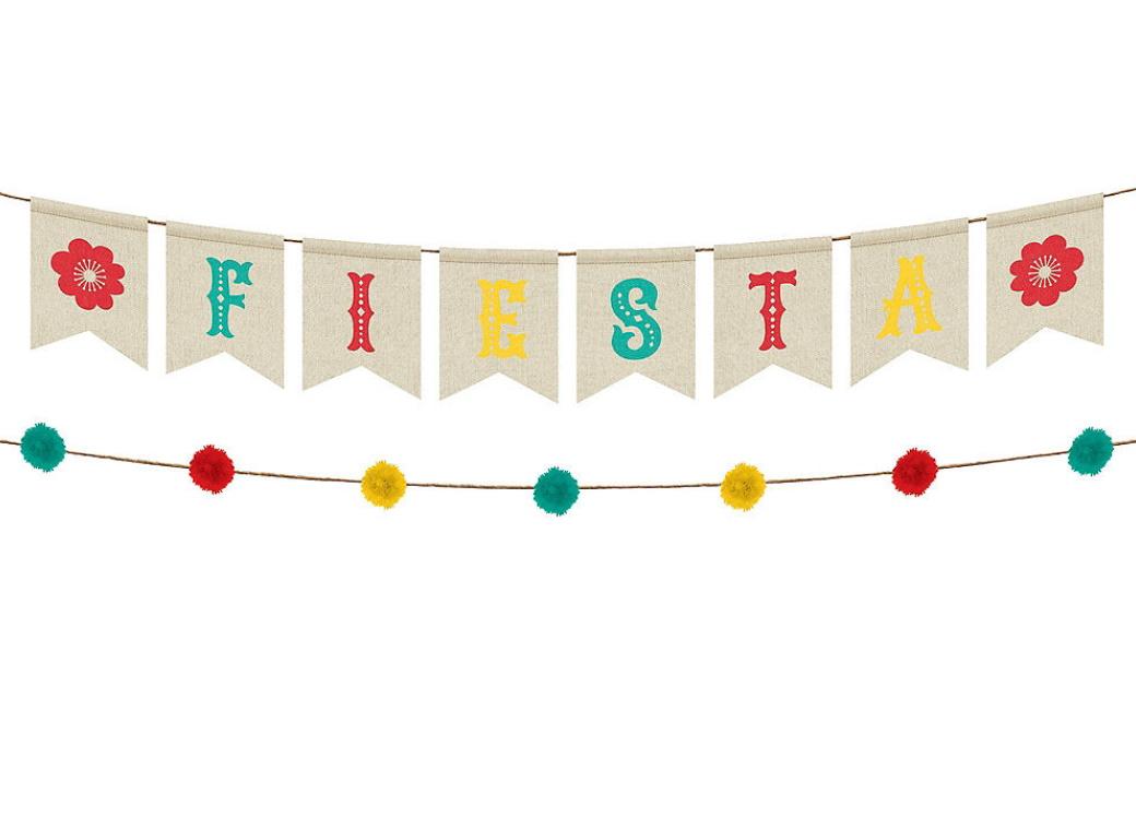 Fiesta Canvas Pennant Banner & Pom Pom Garland