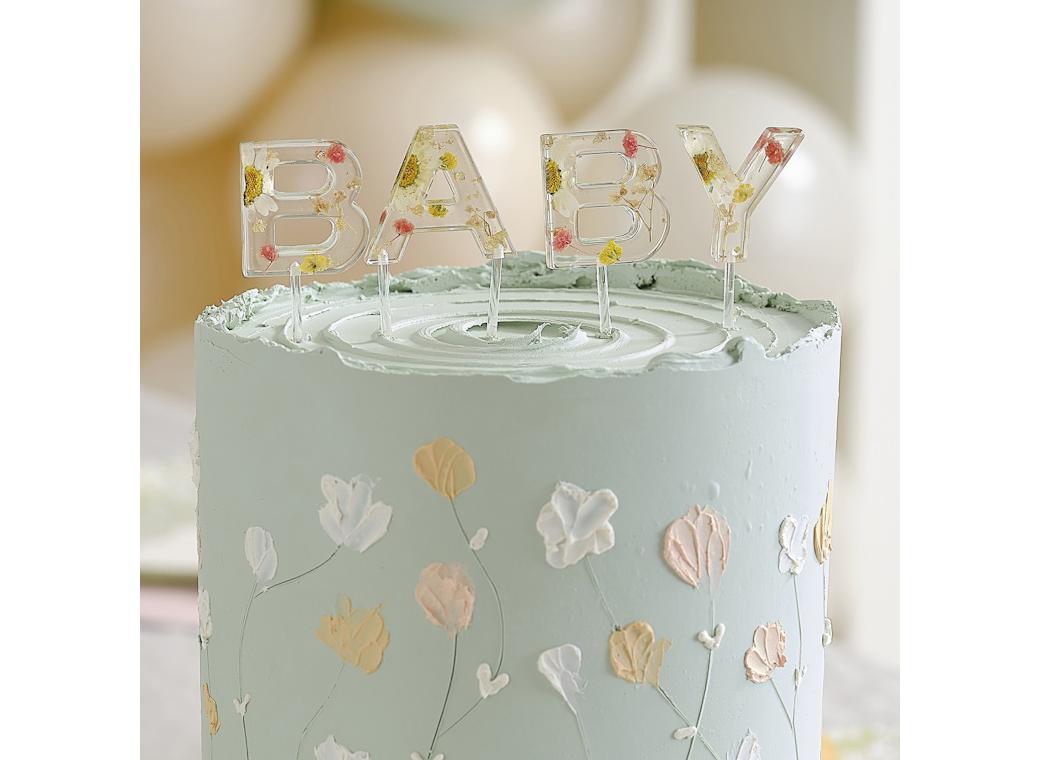 Floral Baby Pressed Flower Cake Topper