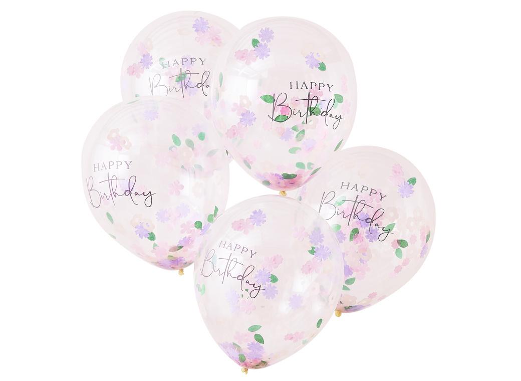 Happy Birthday Floral Confetti Balloons 5pk