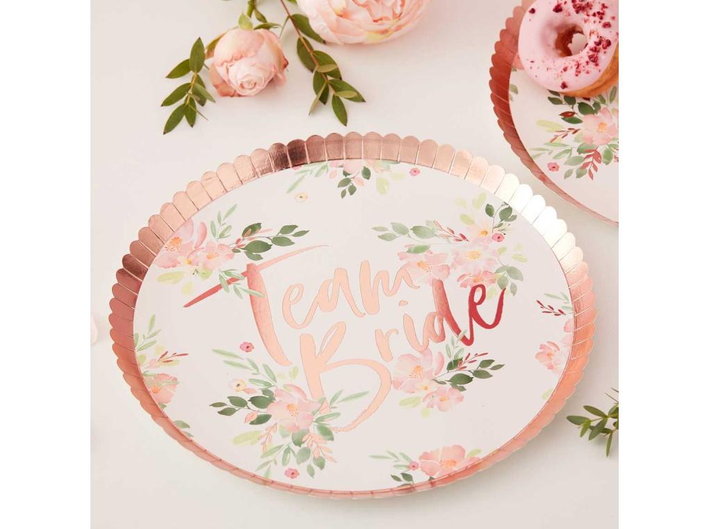 Floral Hen Party Team Bride Plates 8pk