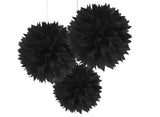 Fluffy Tissue Pom Poms 3pk - Black