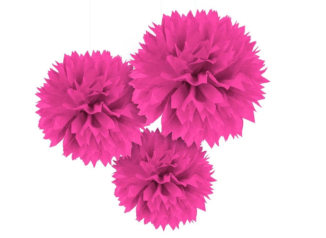 Fluffy Tissue Pom Poms 3pk - Bright Pink