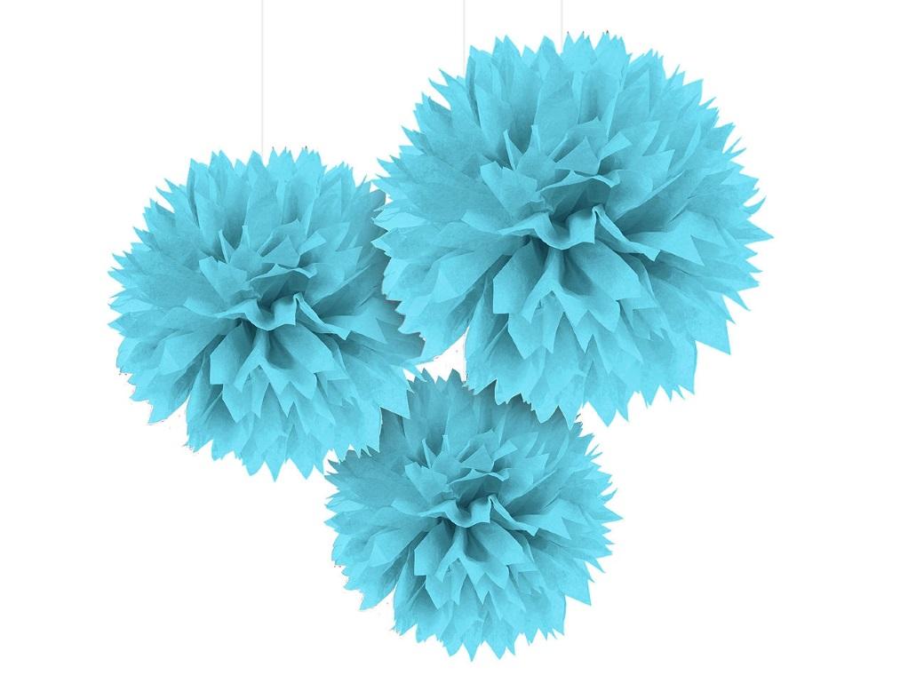 Fluffy Tissue Pom Poms 3pk - Caribbean Blue