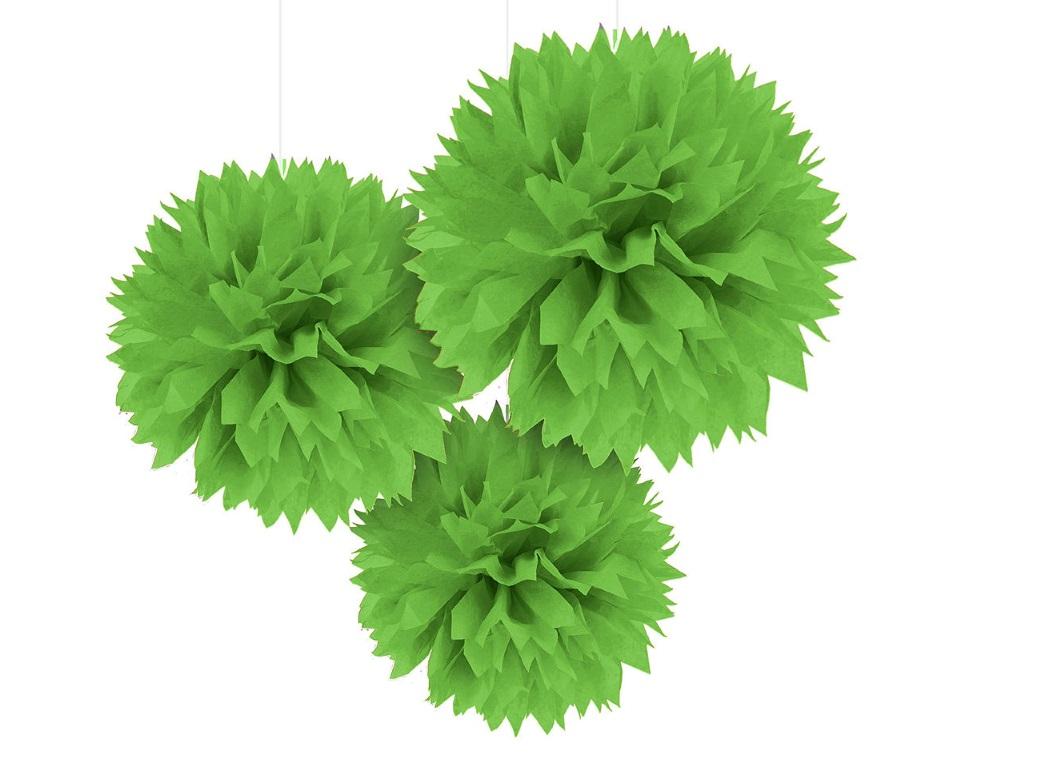 Fluffy Tissue Pom Poms 3pk - Kiwi Green