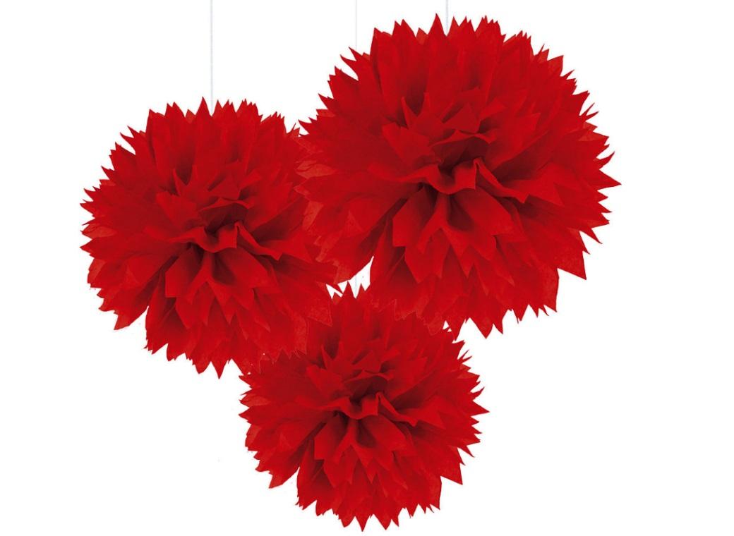 Fluffy Tissue Pom Poms 3pk - Red