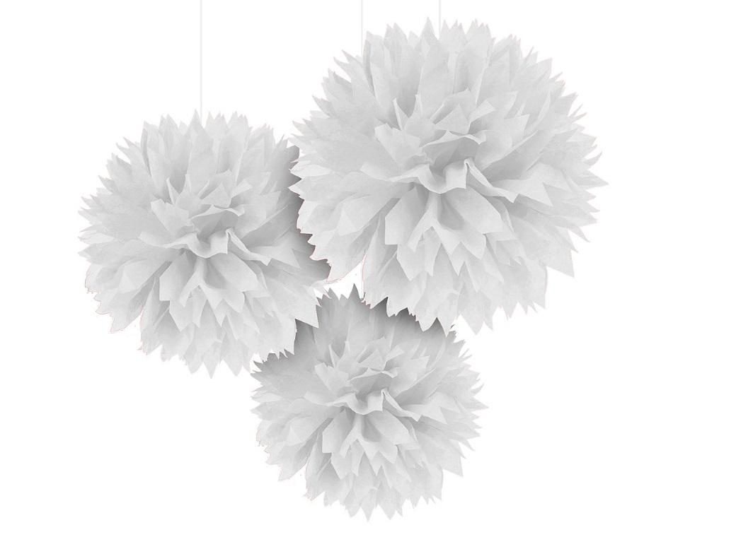 Fluffy Tissue Pom Poms 3pk - White