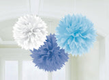 Fluffy Tissue Pom Poms 3pk - Blues